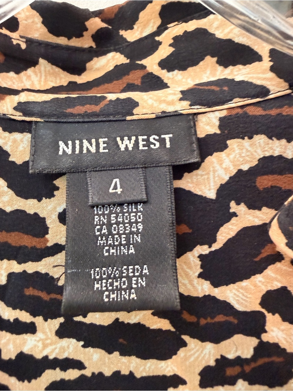 Nine West Silk Leopard Print Long Sleeve Dress, Black,Brown,Tan, Qtr Button Sz 4 - Picture 4 of 14